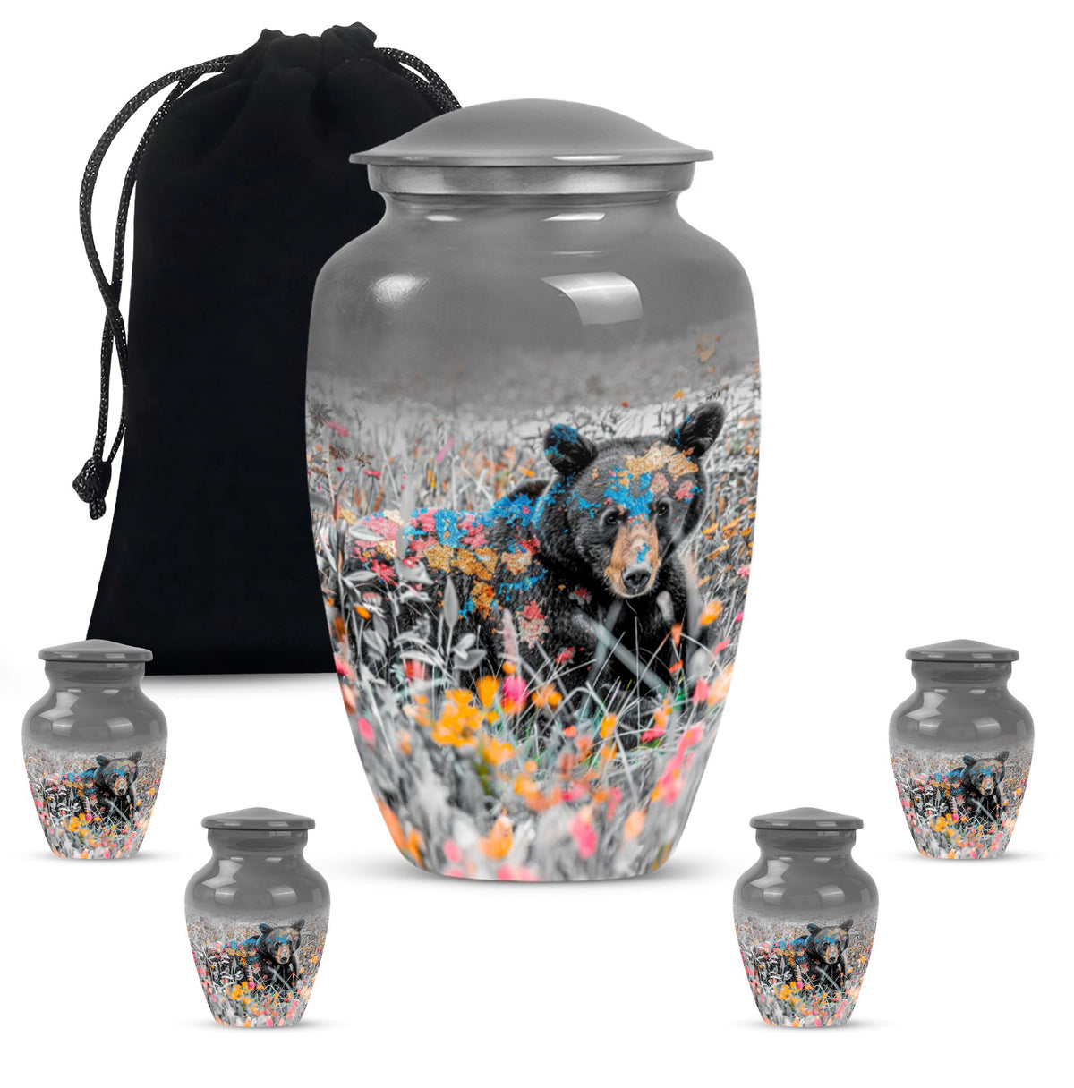 Classic 10-inch bear urn, aluminium cremation memorial urn.