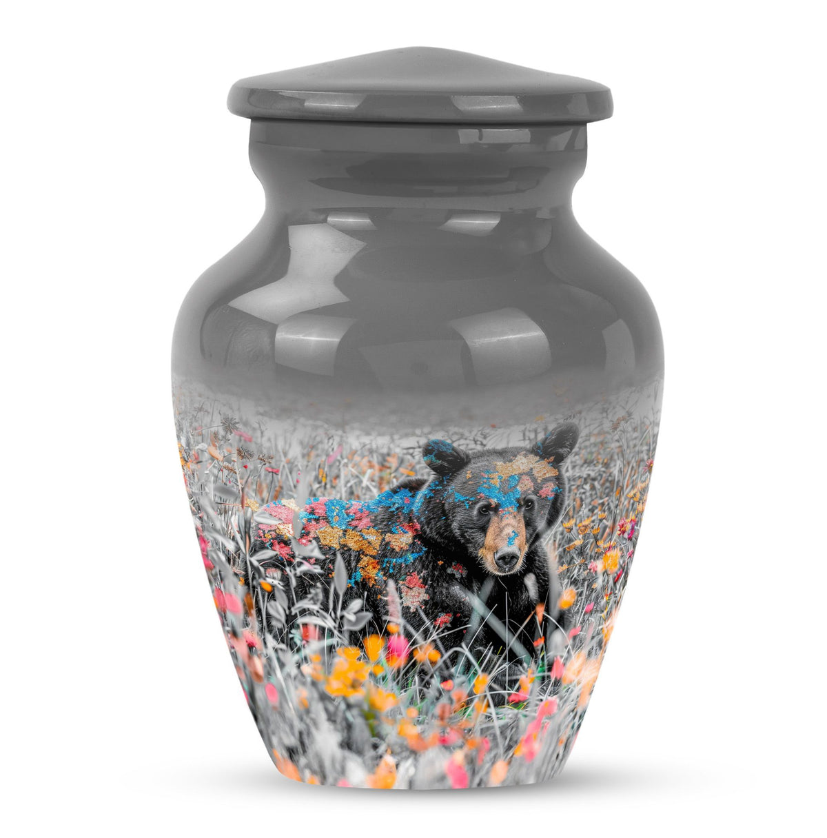 Classic 10-inch bear urn, aluminium cremation memorial urn.