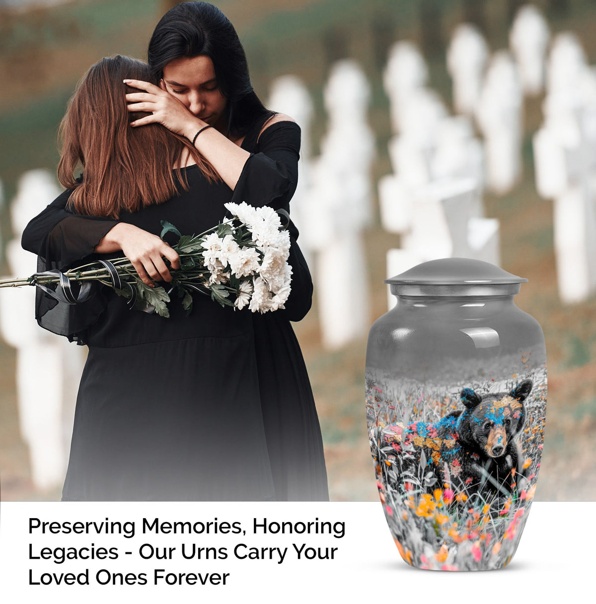 Classic 10-inch bear urn, aluminium cremation memorial urn.