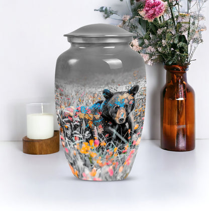 Classic 10-inch bear urn, aluminium cremation memorial urn.