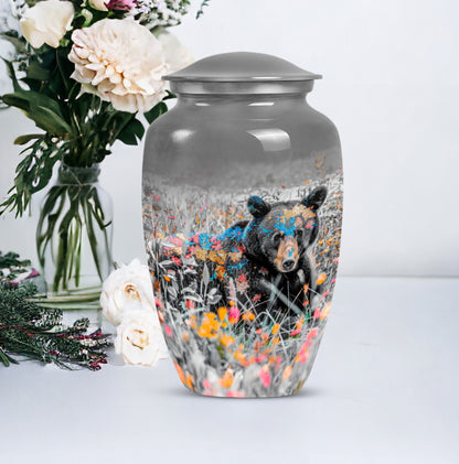 Classic 10-inch bear urn, aluminium cremation memorial urn.