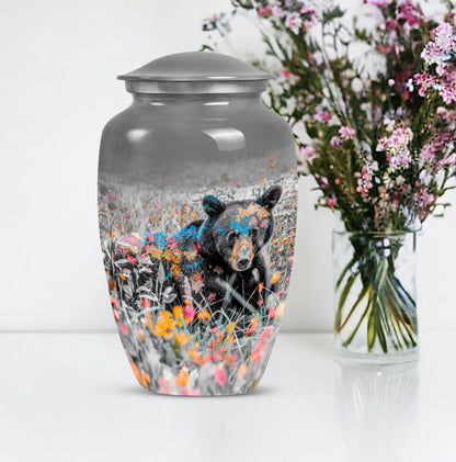 Classic 10-inch bear urn, aluminium cremation memorial urn.