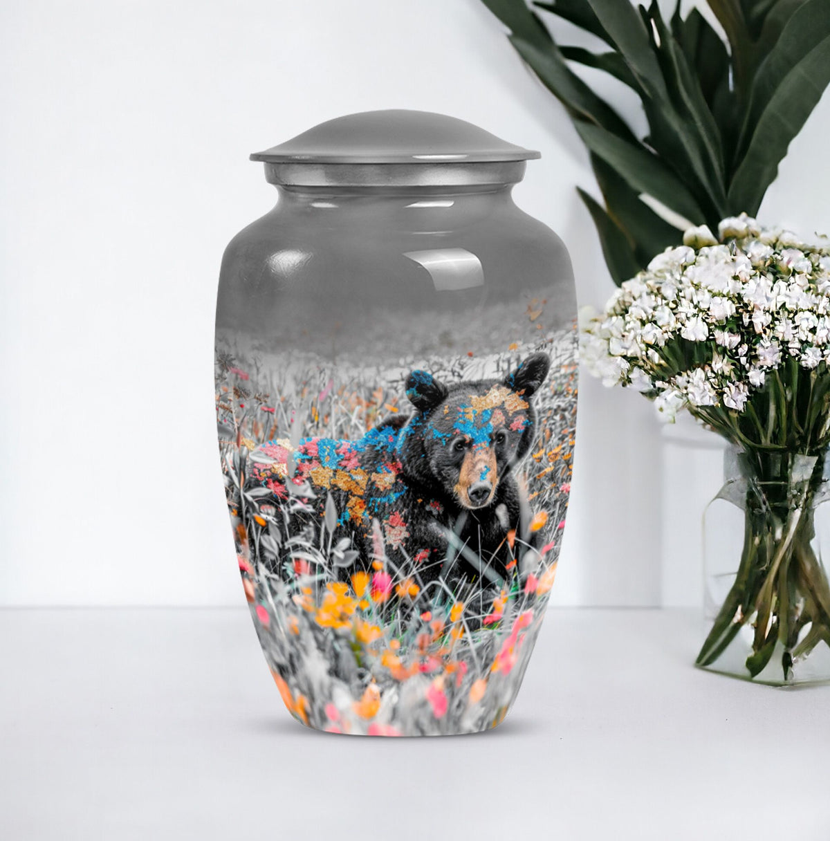 Classic 10-inch bear urn, aluminium cremation memorial urn.