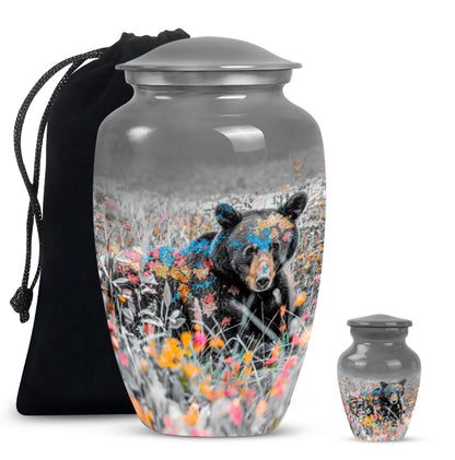 Classic 10-inch bear urn, aluminium cremation memorial urn.