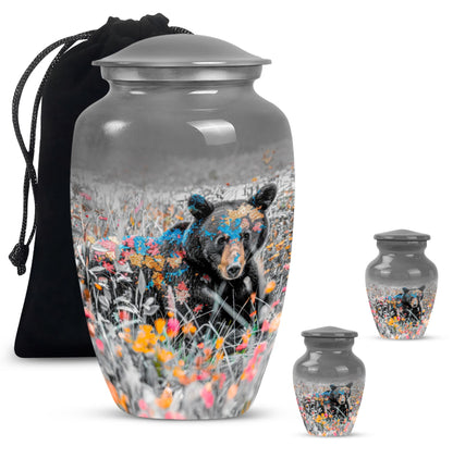 Classic 10-inch bear urn, aluminium cremation memorial urn.