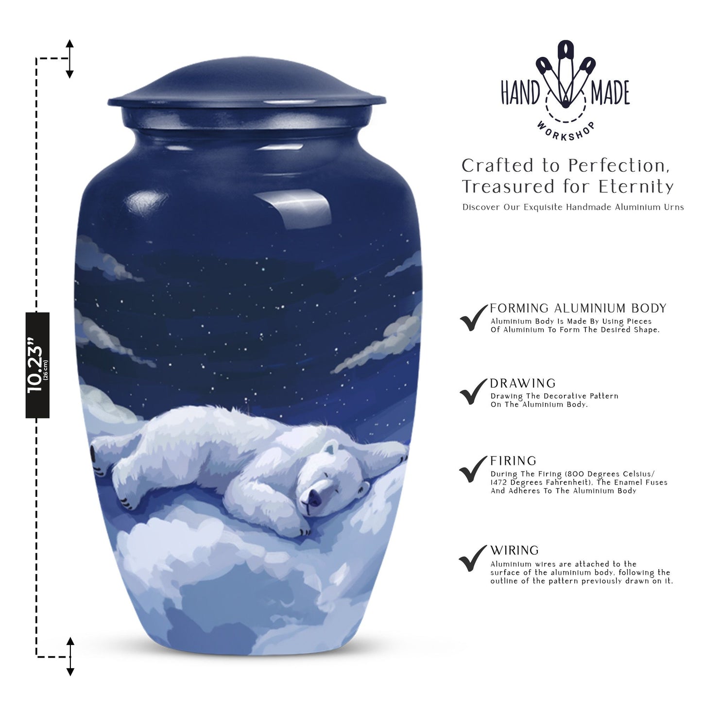 Classic 10-inch bear urn made of aluminium for woman's ashes