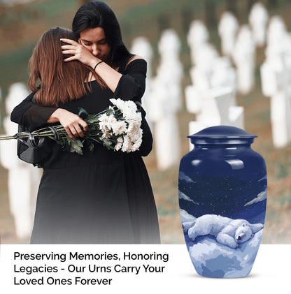 Classic 10-inch bear urn made of aluminium for woman's ashes