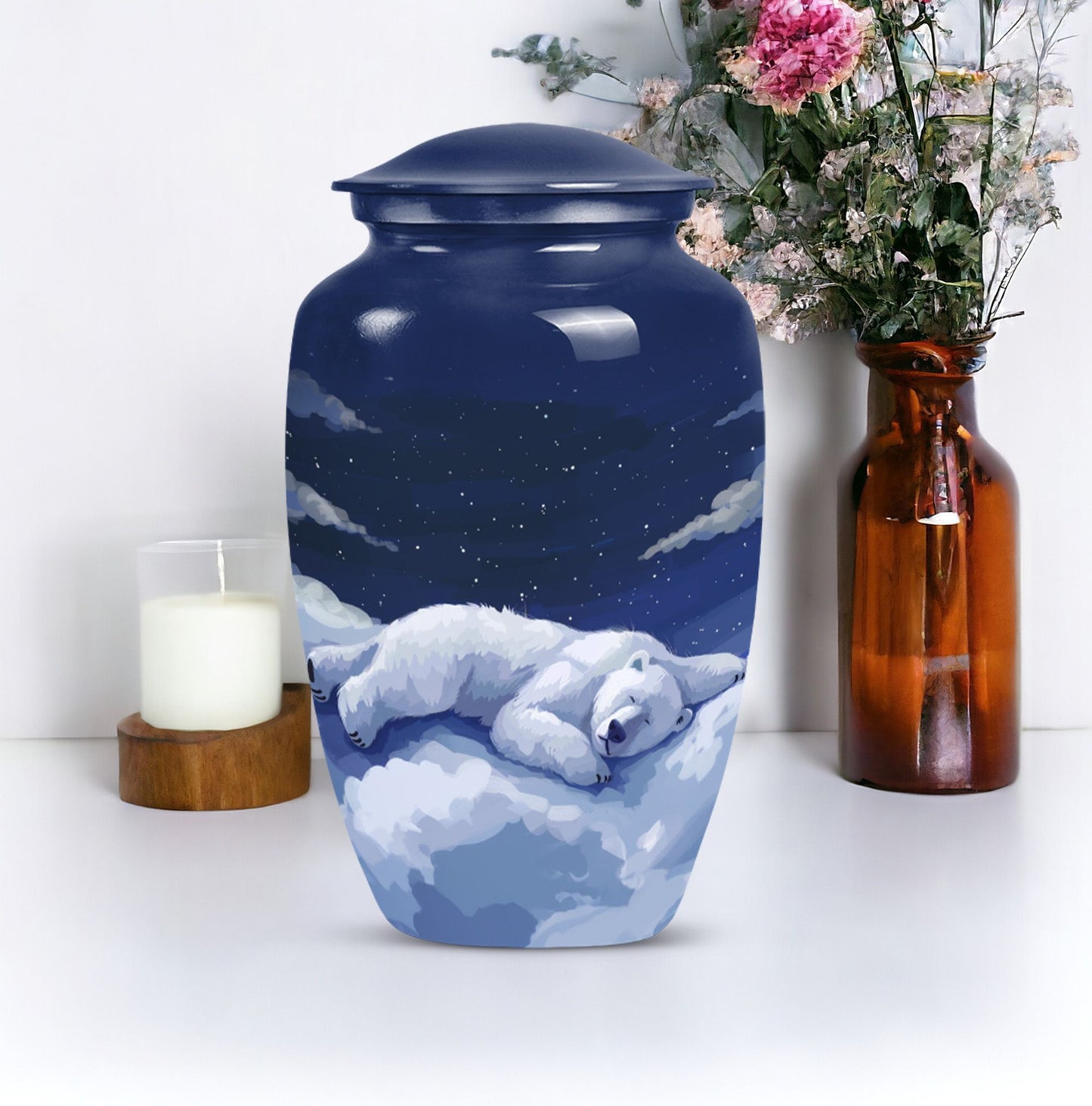 Classic 10-inch bear urn made of aluminium for woman's ashes
