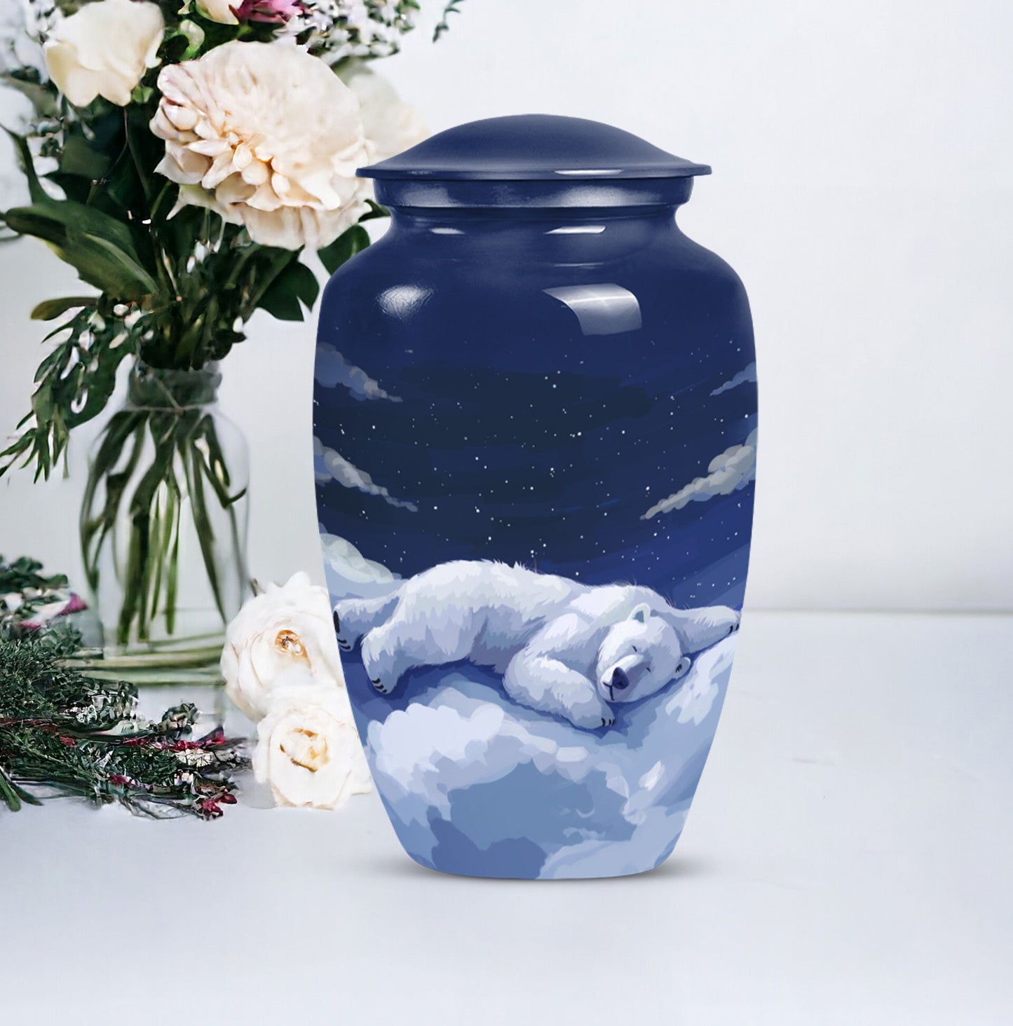 Classic 10-inch bear urn made of aluminium for woman's ashes