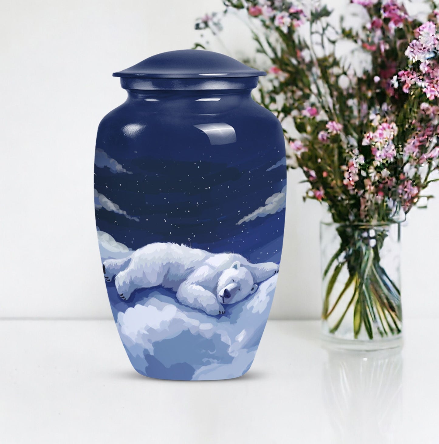 Classic 10-inch bear urn made of aluminium for woman's ashes