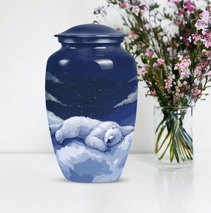 Classic 10-inch bear urn made of aluminium for woman's ashes