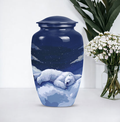 Classic 10-inch bear urn made of aluminium for woman's ashes