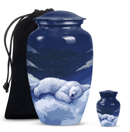 Classic 10-inch bear urn made of aluminium for woman's ashes