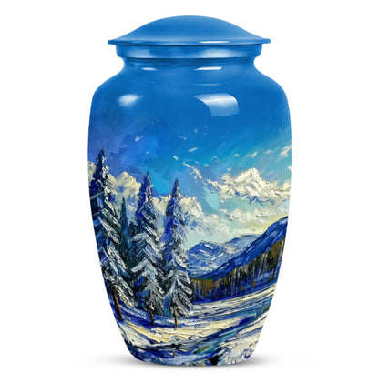 Large 10 inch abstract design Mountains Urn, aluminum