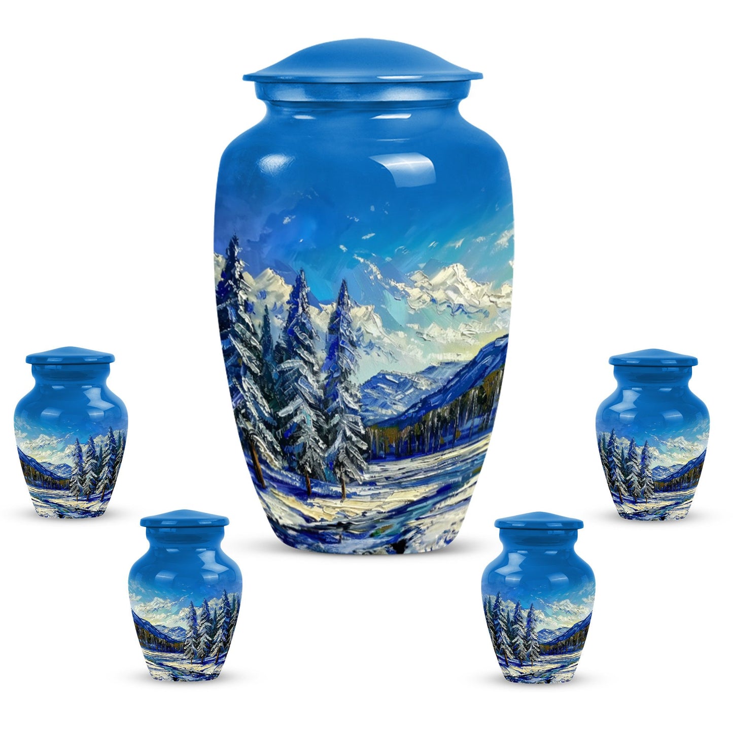 Large 10 inch abstract design Mountains Urn, aluminum