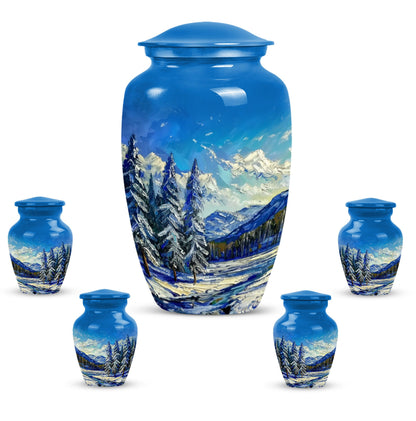 Large 10 inch abstract design Mountains Urn, aluminum