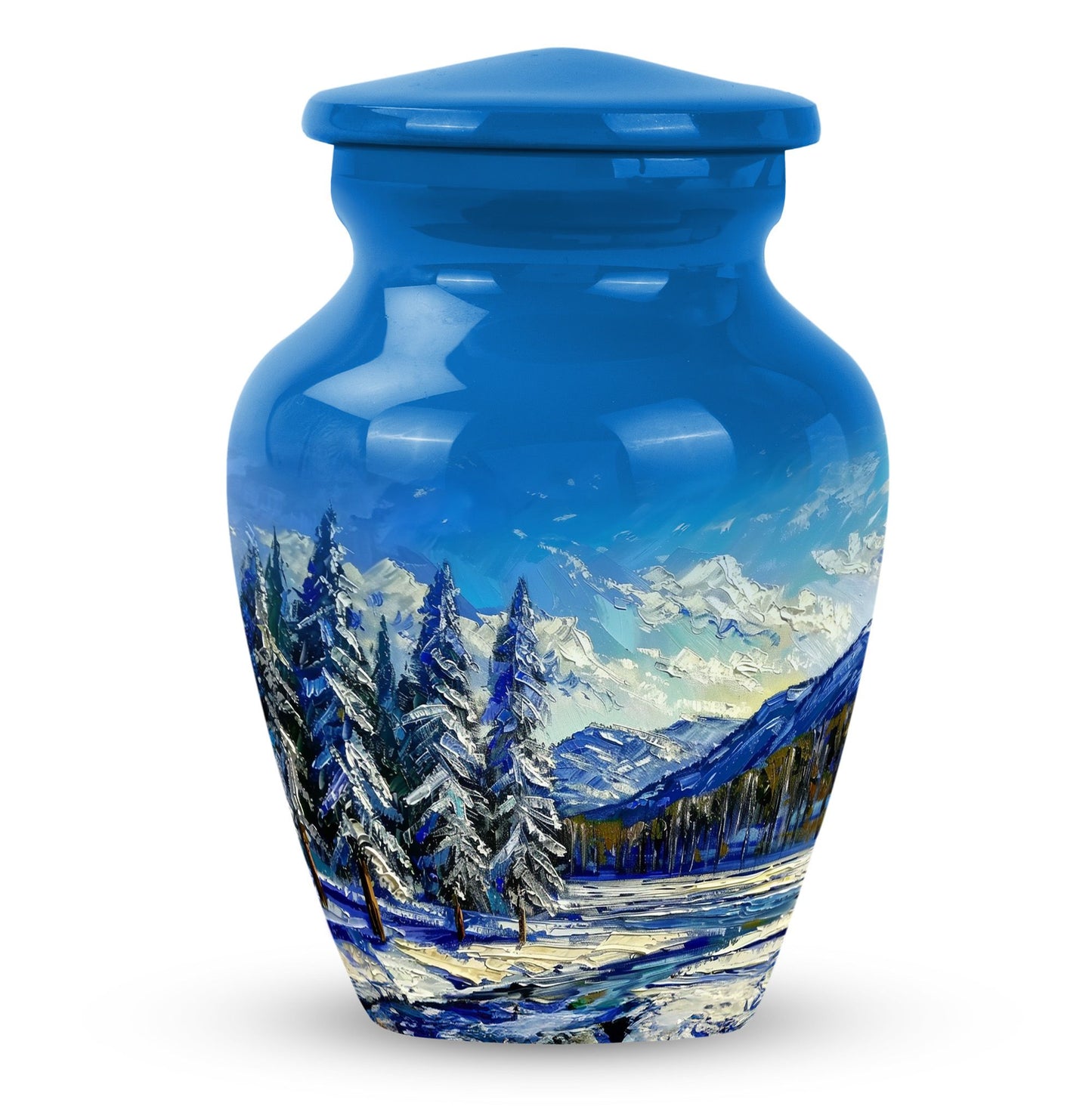 Large 10 inch abstract design Mountains Urn, aluminum