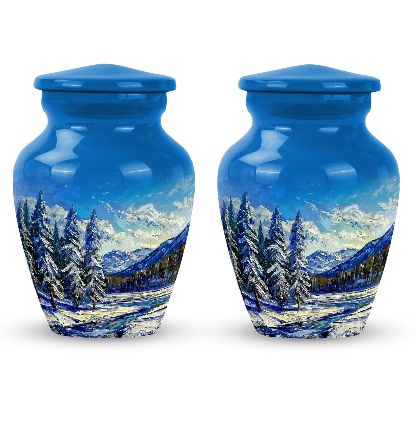 Large 10 inch abstract design Mountains Urn, aluminum