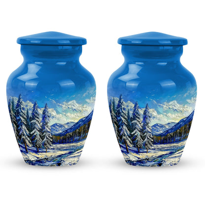 Large 10 inch abstract design Mountains Urn, aluminum