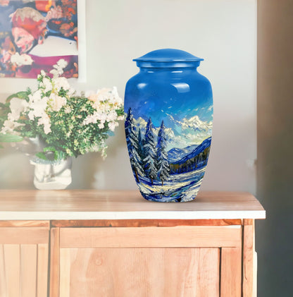 Large 10 inch abstract design Mountains Urn, aluminum