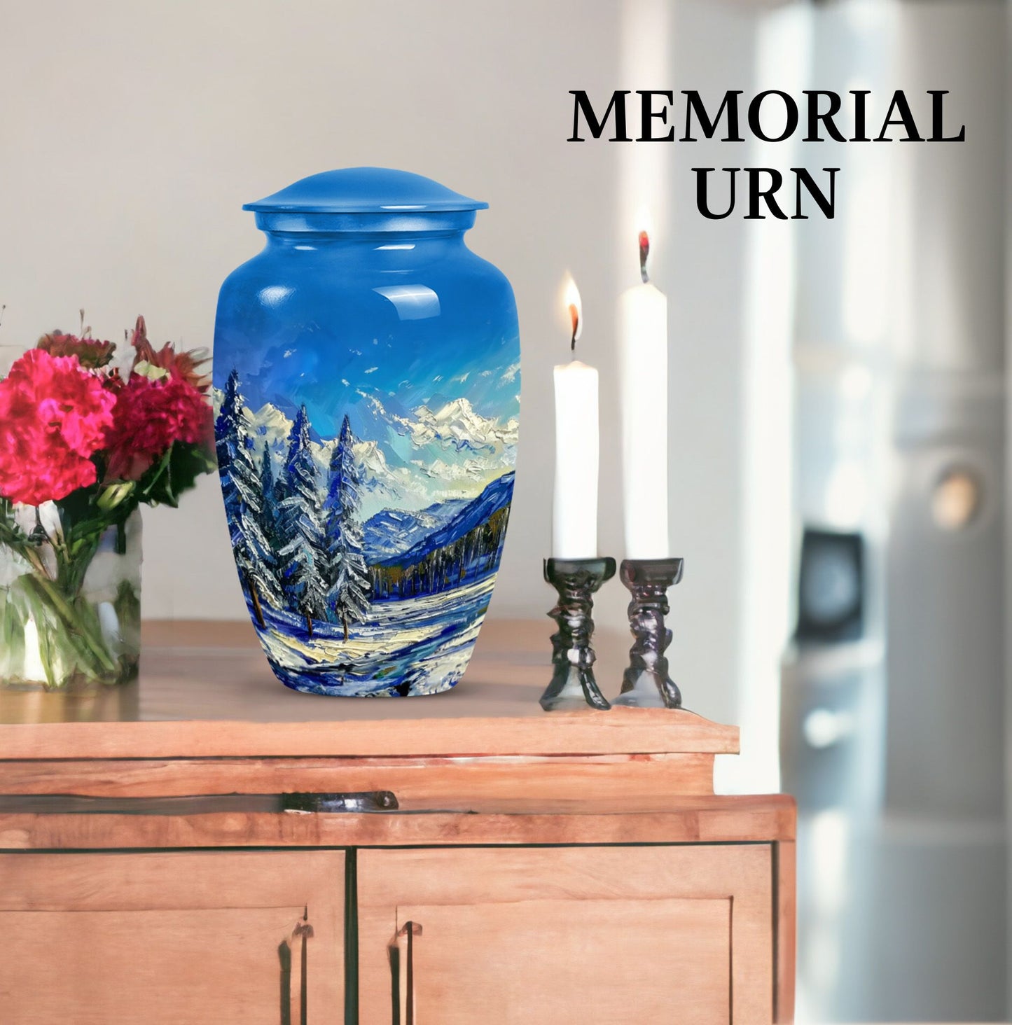 Large 10 inch abstract design Mountains Urn, aluminum