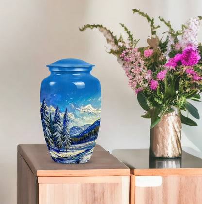Large 10 inch abstract design Mountains Urn, aluminum