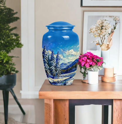 Large 10 inch abstract design Mountains Urn, aluminum