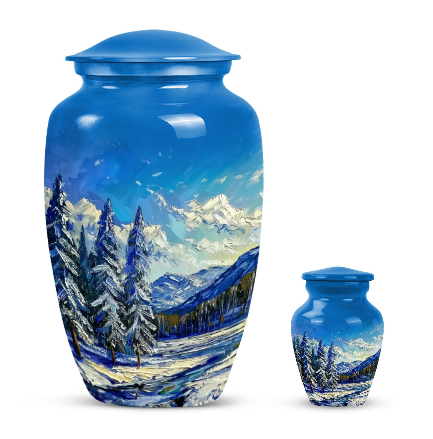 Large 10 inch abstract design Mountains Urn, aluminum