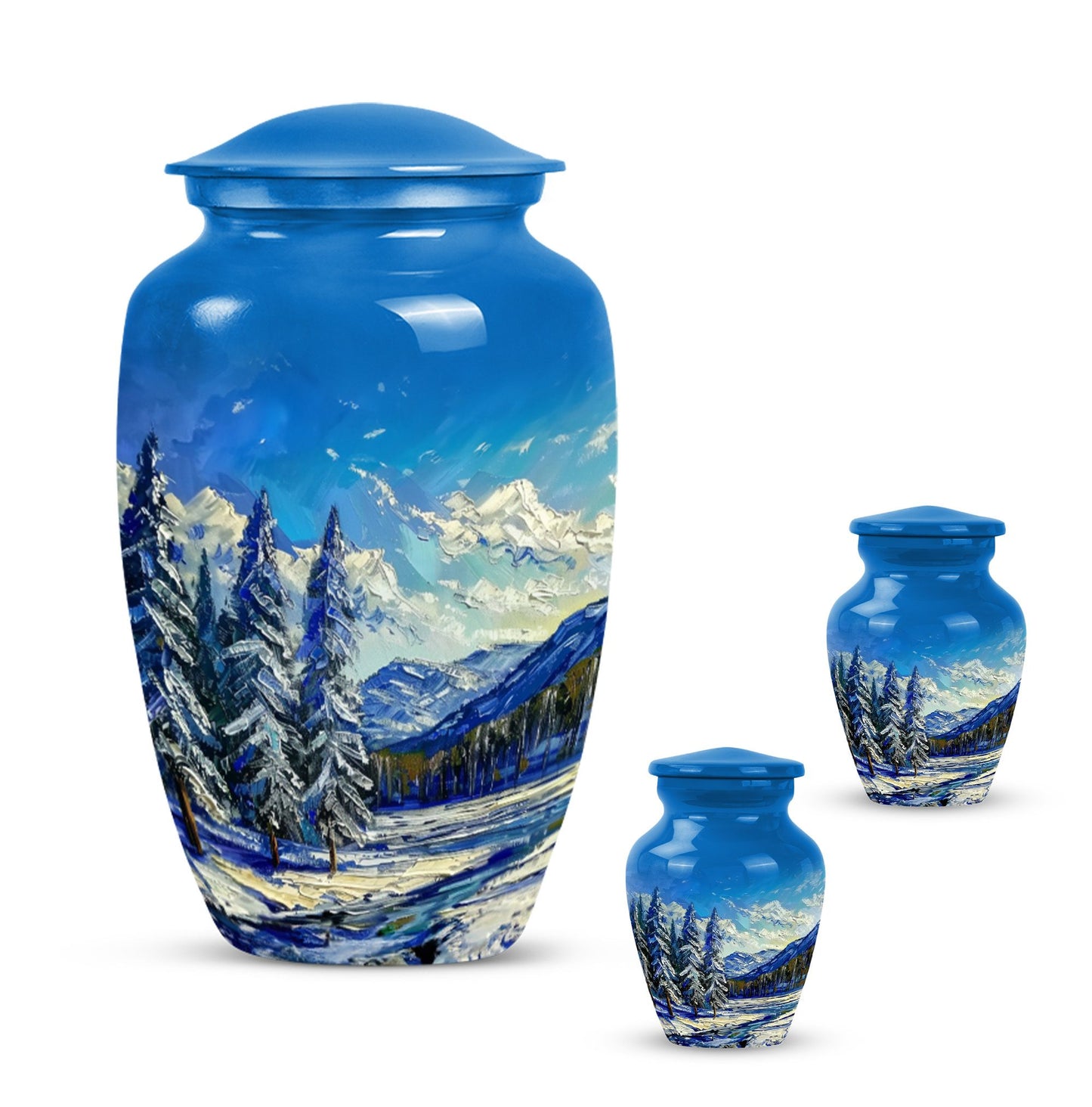 Large 10 inch abstract design Mountains Urn, aluminum