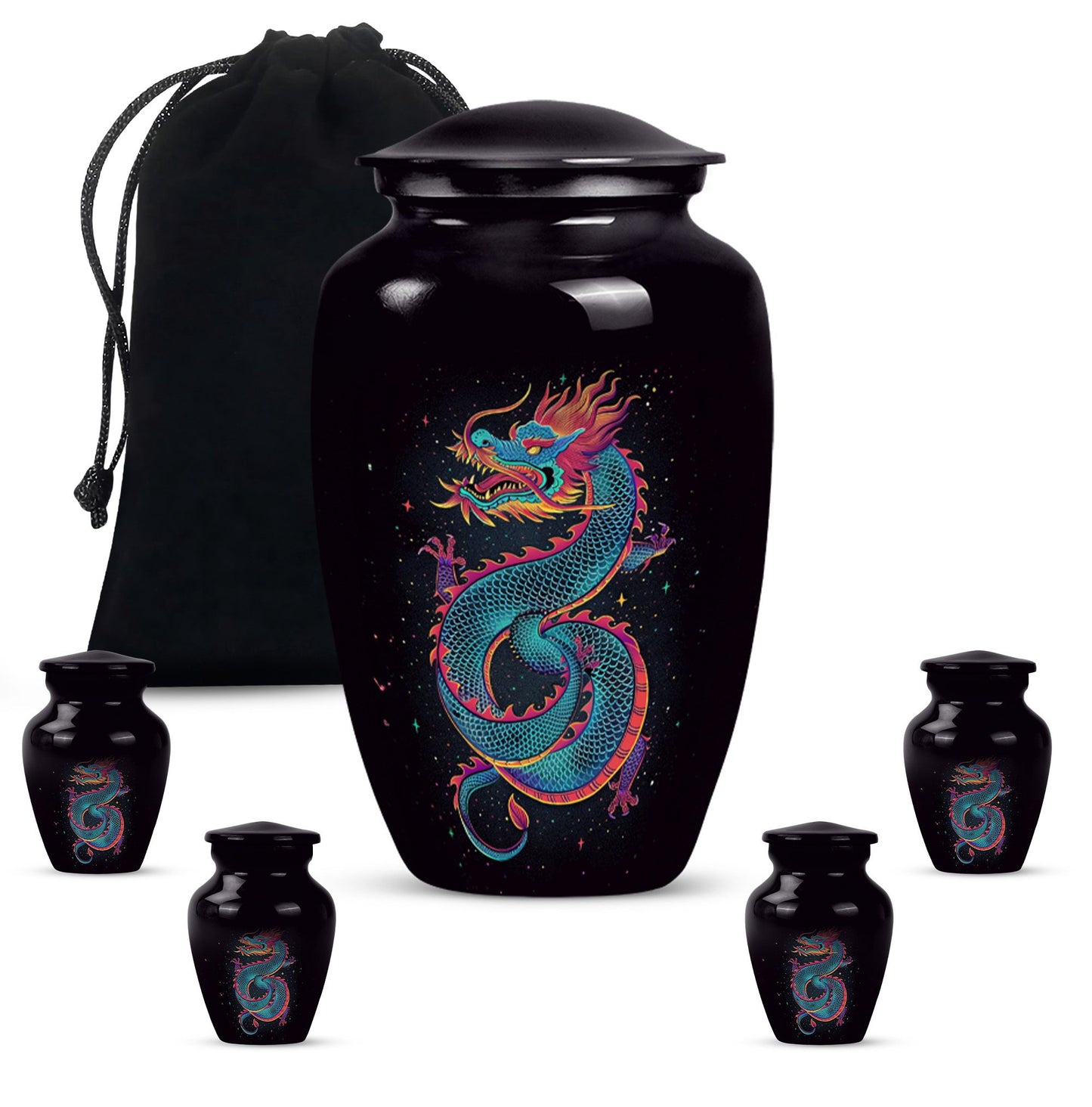 Dragon urn, a classic, large aluminium funeral urn.