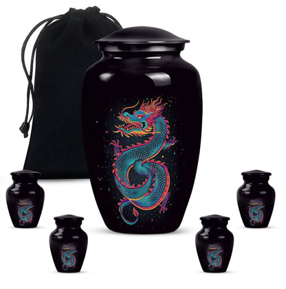 Dragon urn, a classic, large aluminium funeral urn.