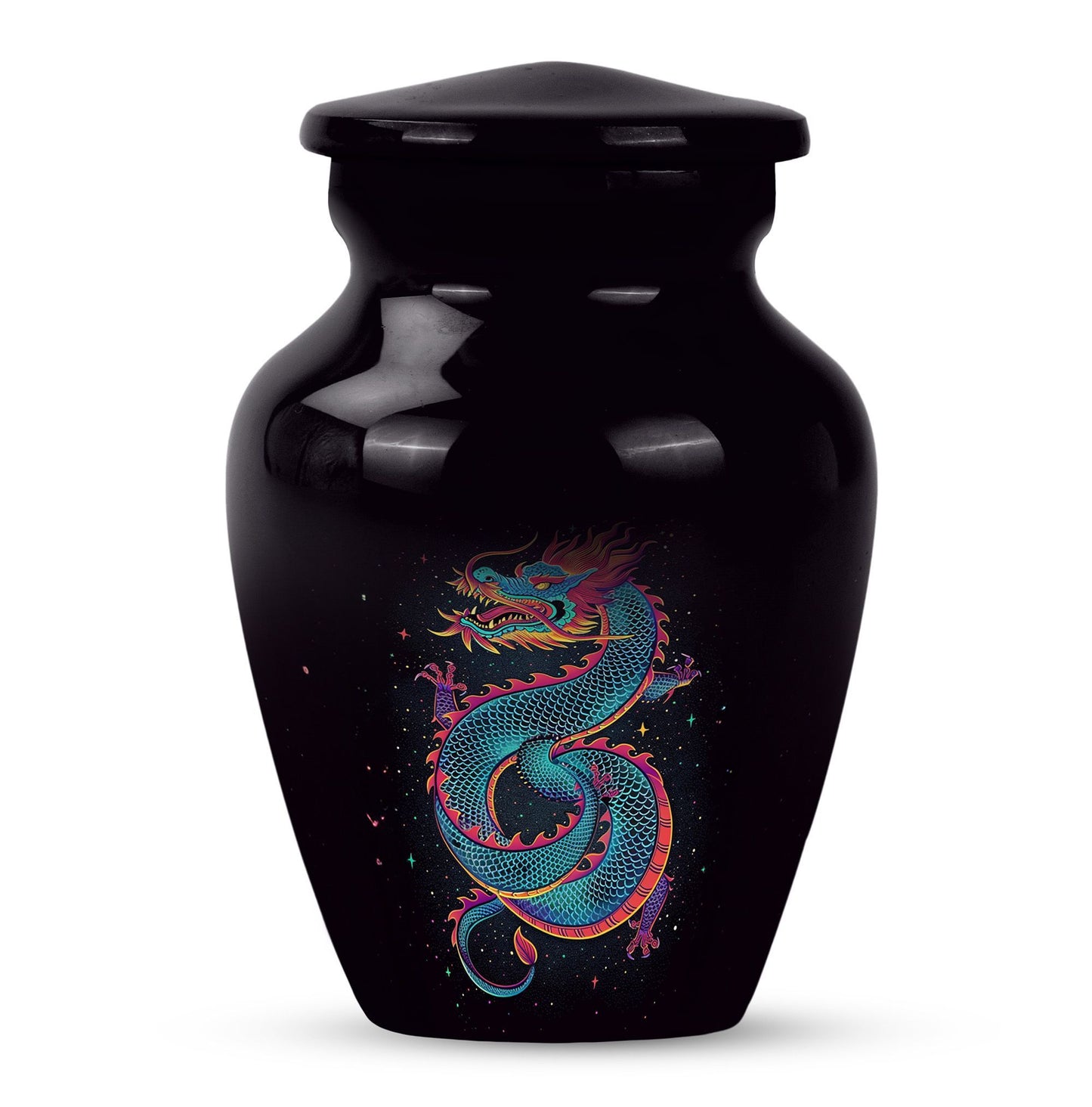 Dragon urn, a classic, large aluminium funeral urn.