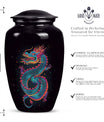 Dragon urn, a classic, large aluminium funeral urn.