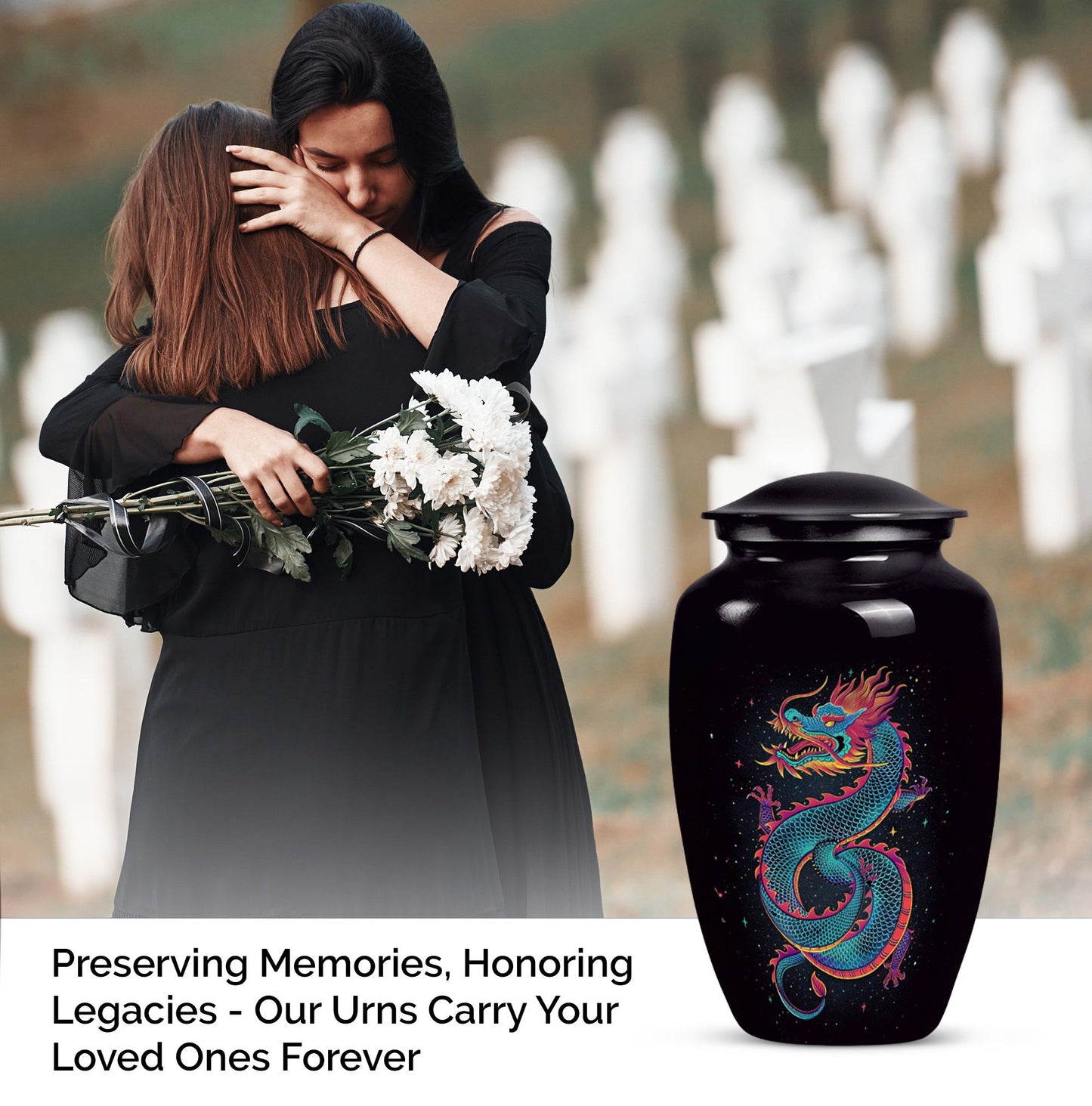 Dragon urn, a classic, large aluminium funeral urn.