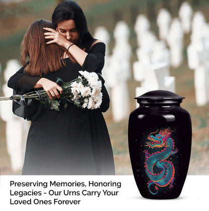 Dragon urn, a classic, large aluminium funeral urn.