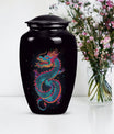 Dragon urn, a classic, large aluminium funeral urn.