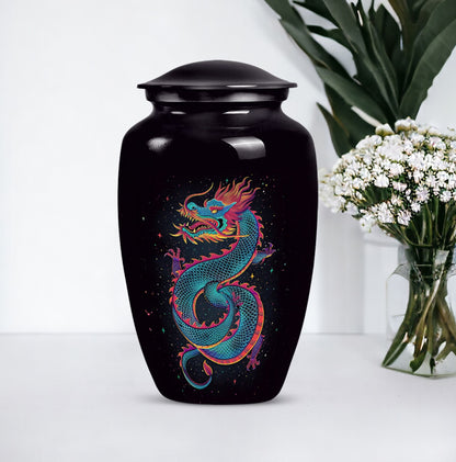 Dragon urn, a classic, large aluminium funeral urn.