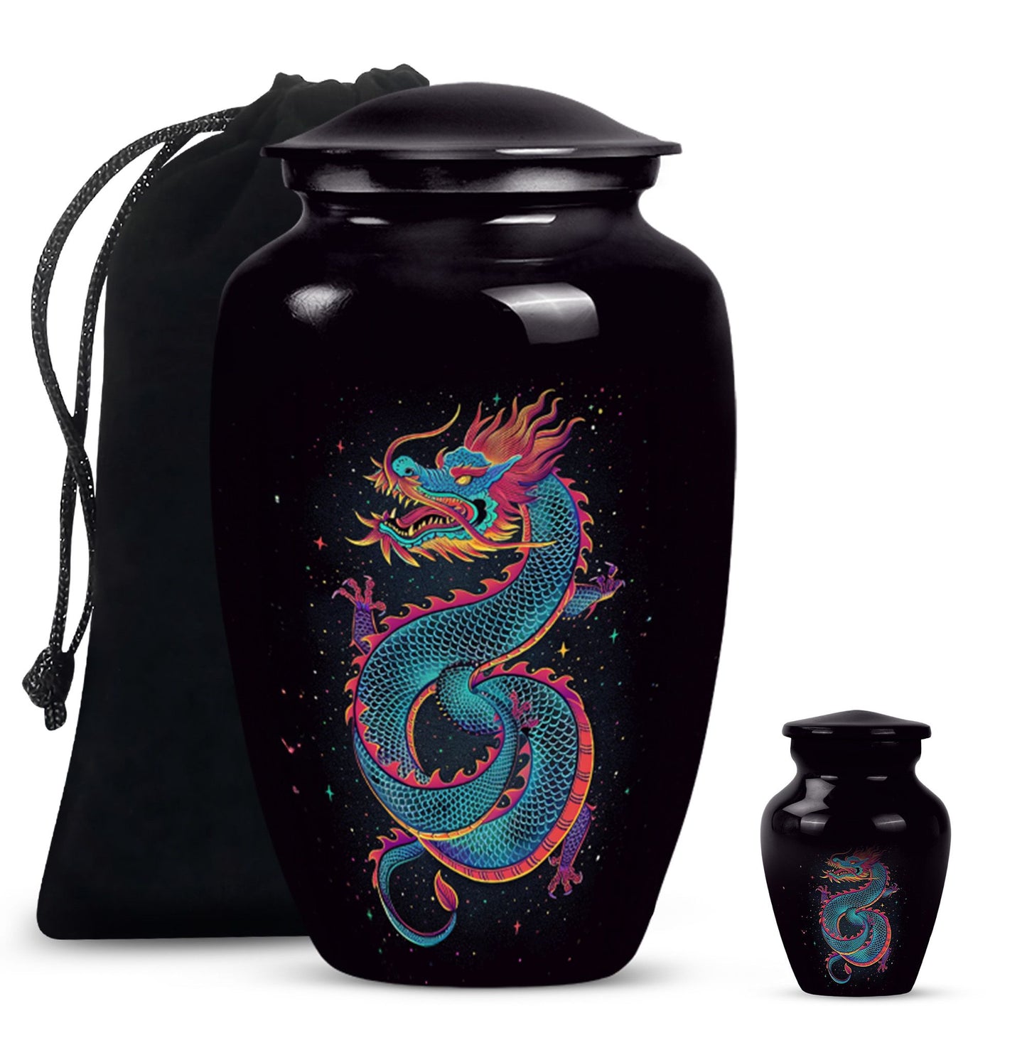 Dragon urn, a classic, large aluminium funeral urn.