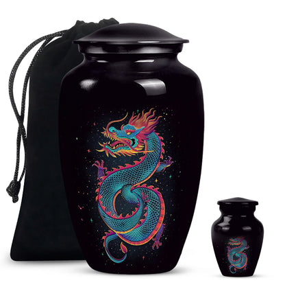 Dragon urn, a classic, large aluminium funeral urn.