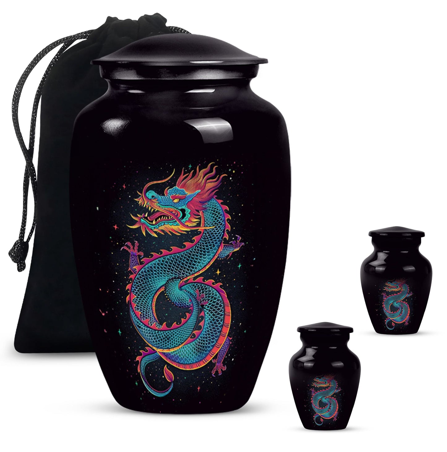 Dragon urn, a classic, large aluminium funeral urn.