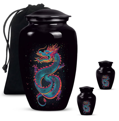 Dragon urn, a classic, large aluminium funeral urn.