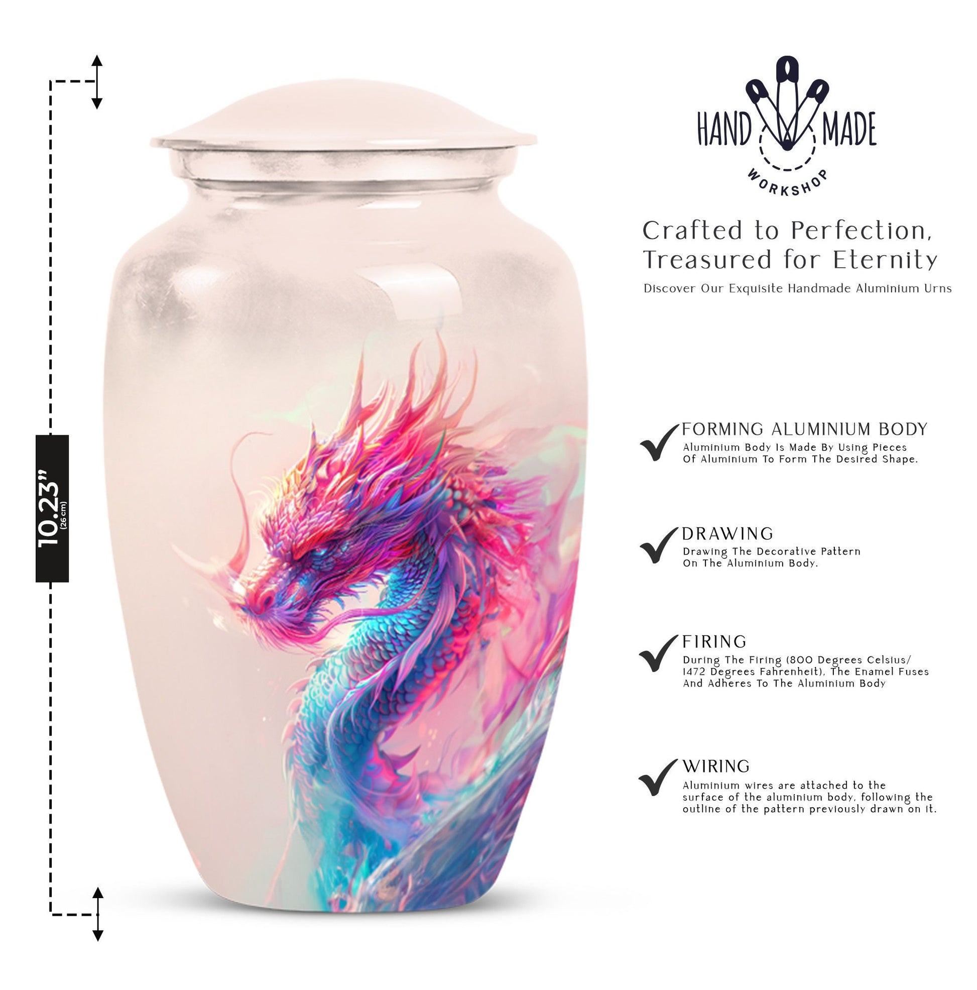 10-inch classic dragon urn, aluminium, customized
