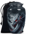 Dragon Urn for Human Ashes – Fierce Grey Red Eyed Cremation Urn Adult Male
