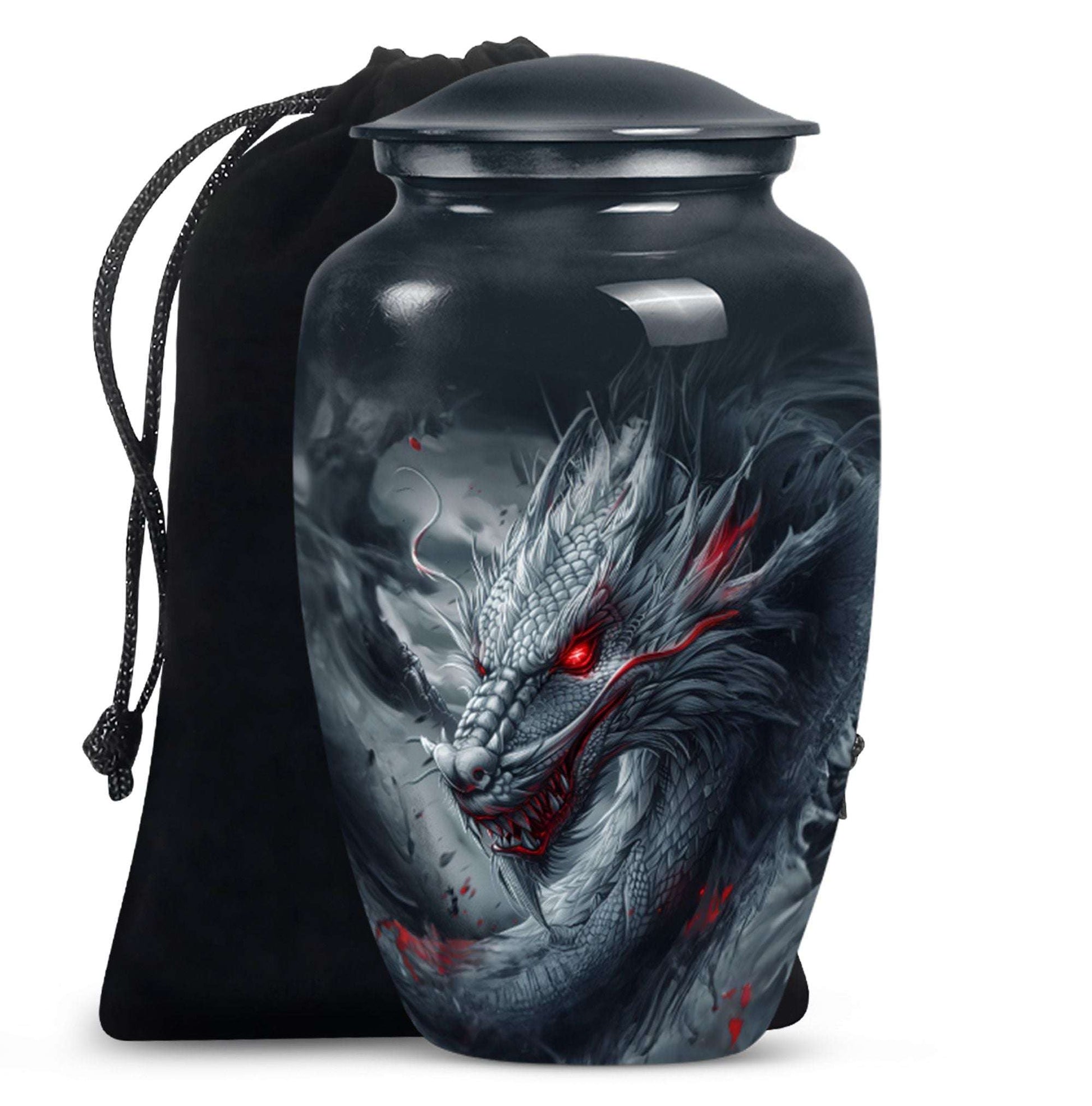 Dragon Urn for Human Ashes – Fierce Grey Red Eyed Cremation Urn Adult Male
