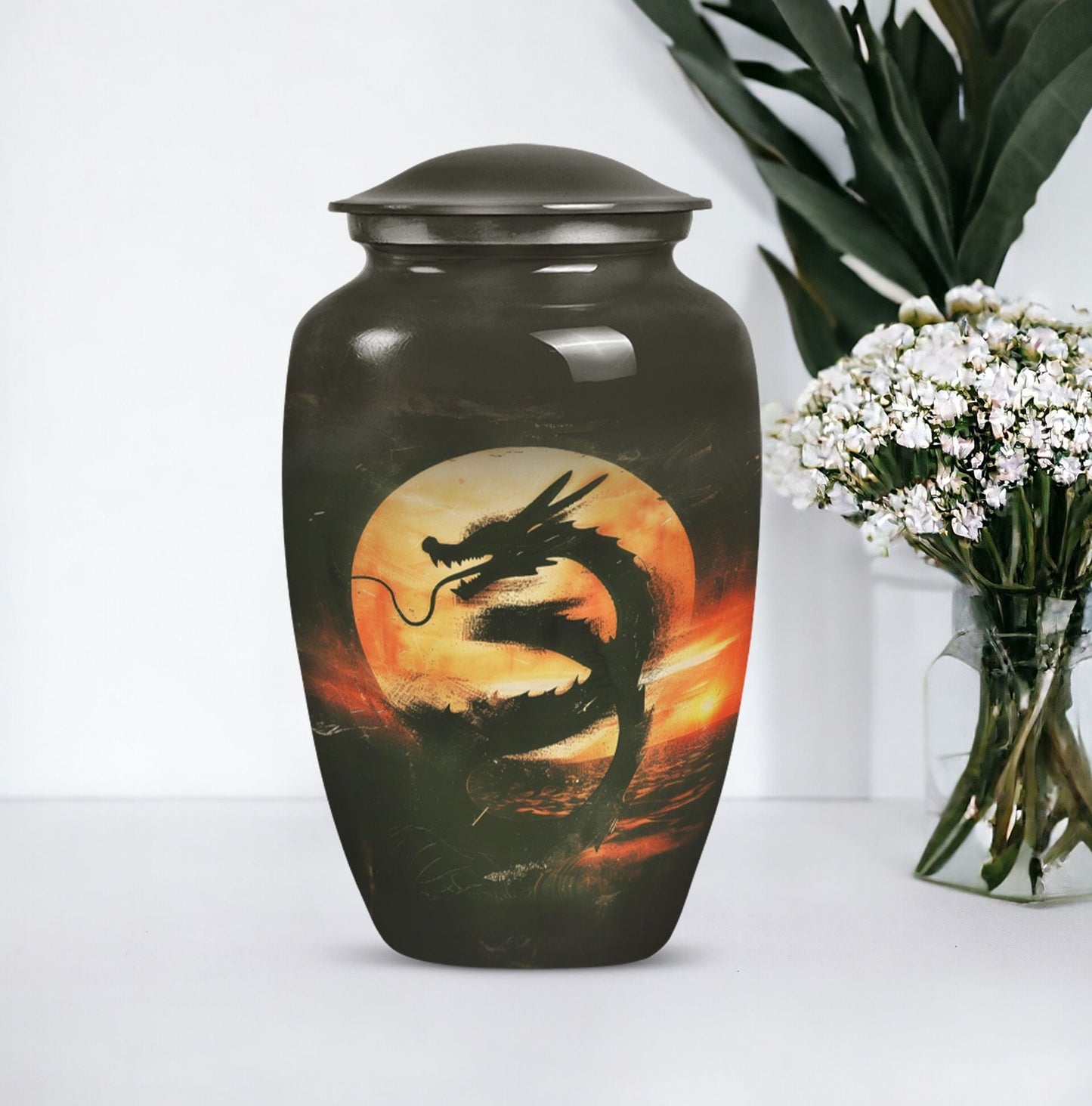 Classic 10-inch dragon pattern aluminium urn 