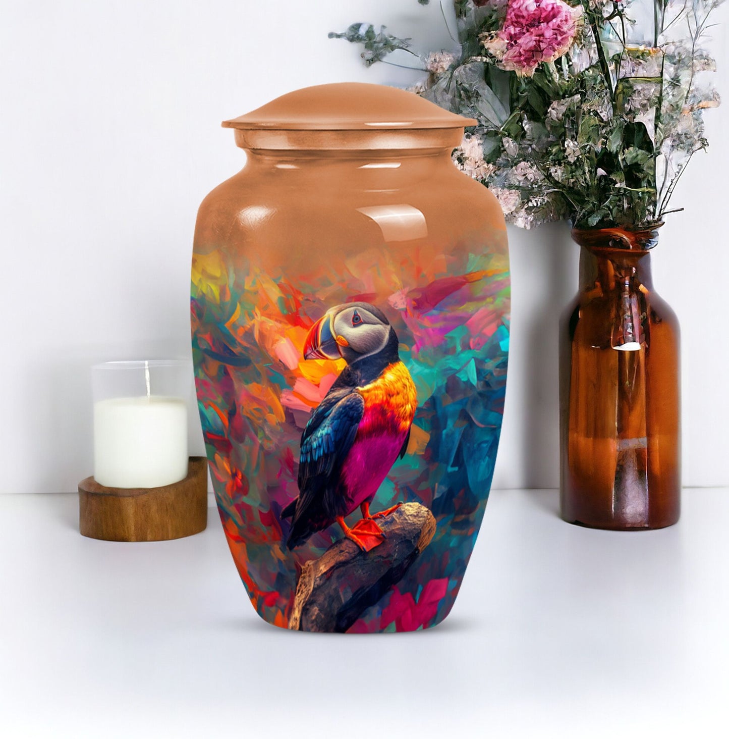 classic aluminium puffin bird urn
