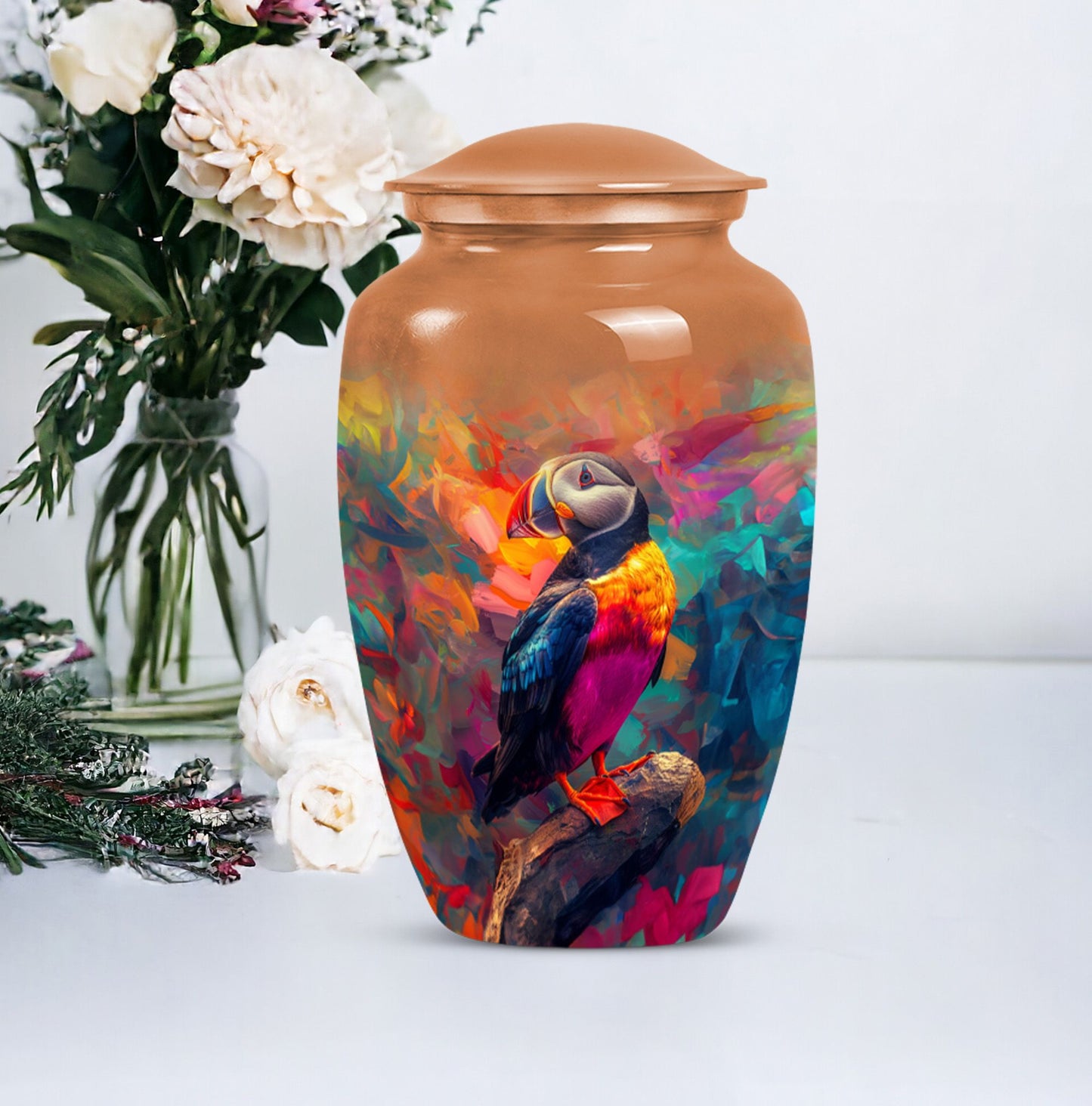 classic aluminium puffin bird urn