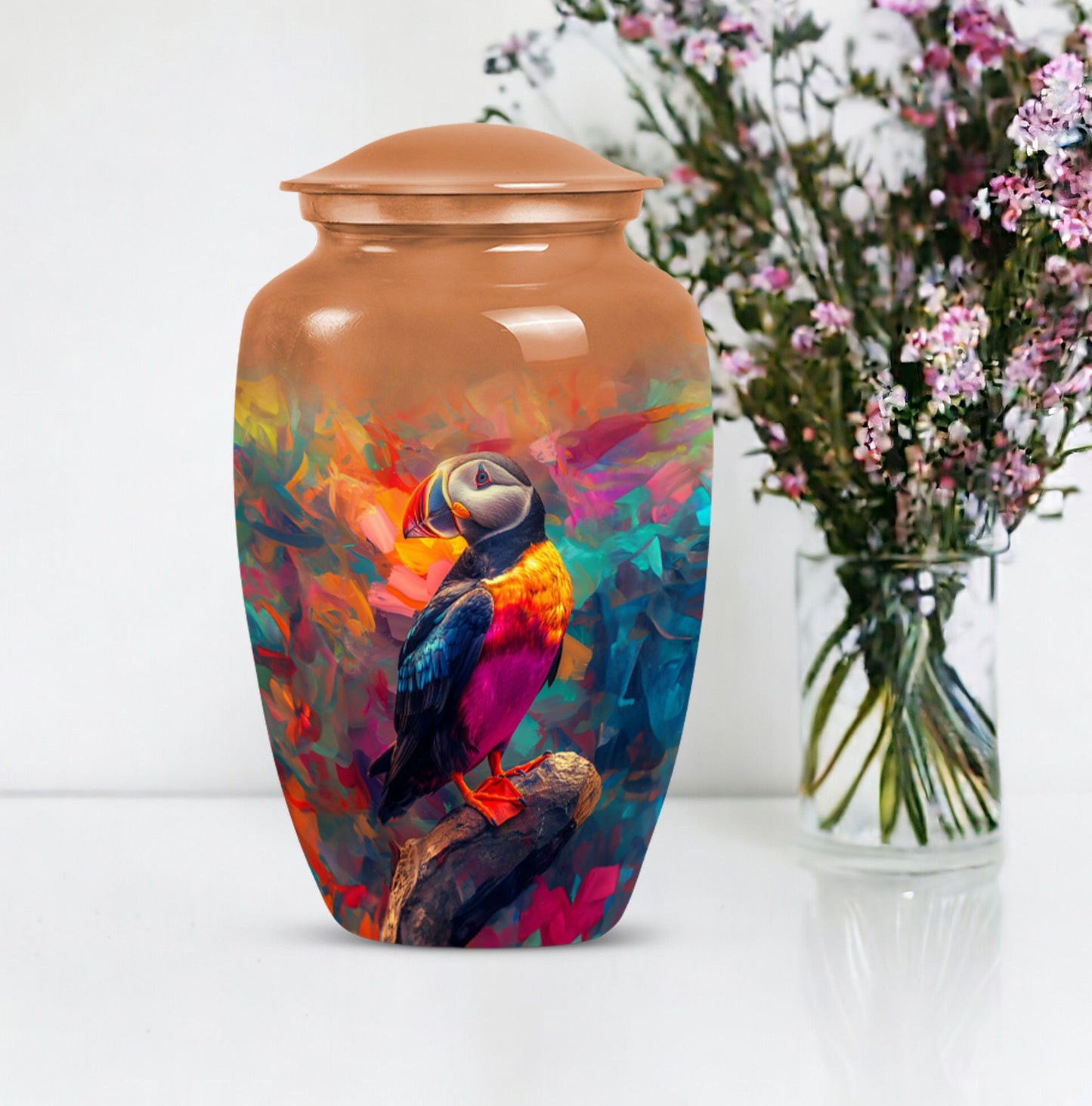 classic aluminium puffin bird urn