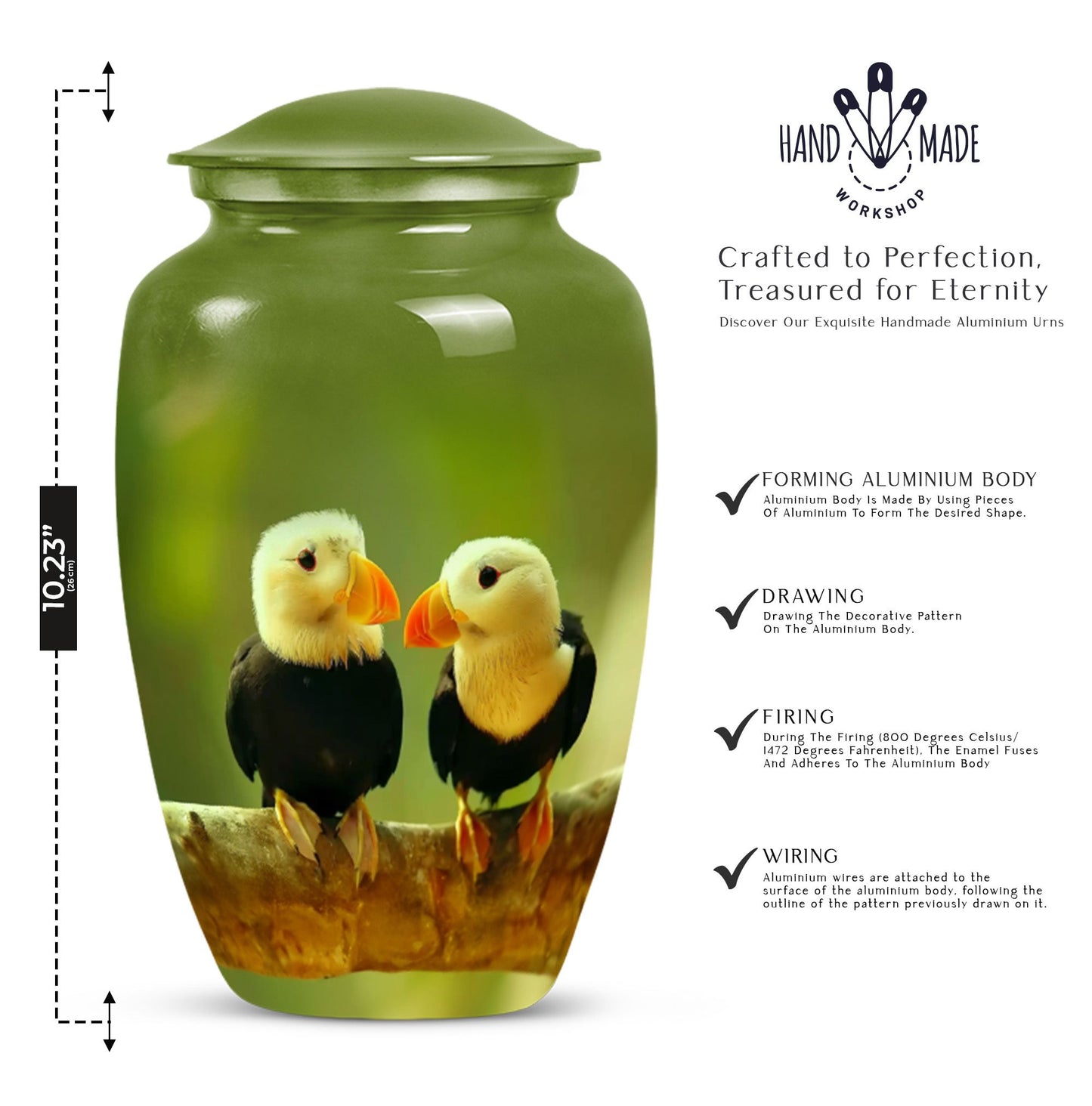 10-inch Puffin bird urn for human ashes.