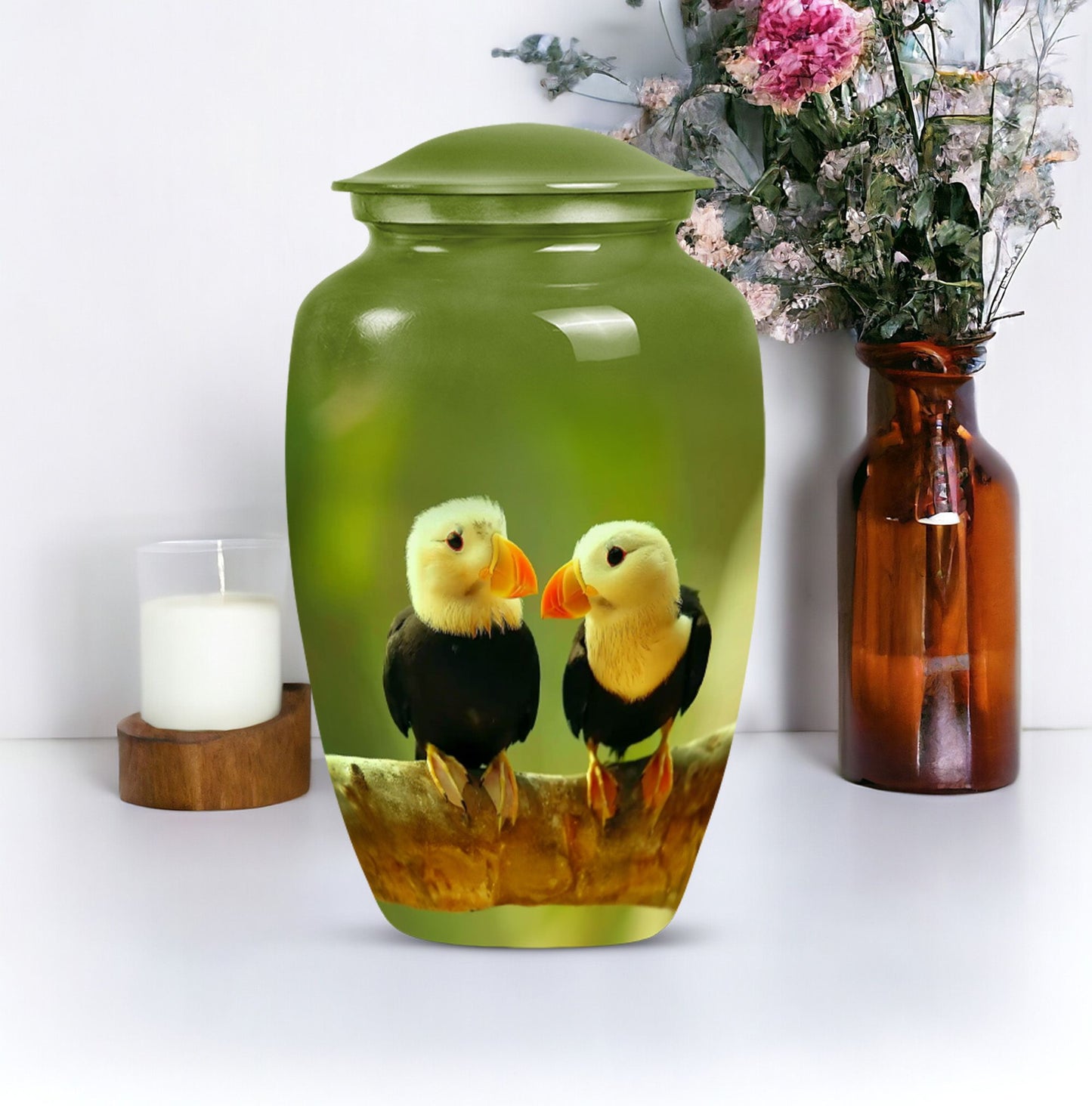 10-inch Puffin bird urn for human ashes.